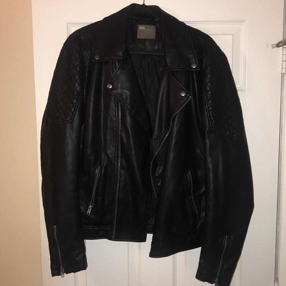 Faux leather motorcycle jacket